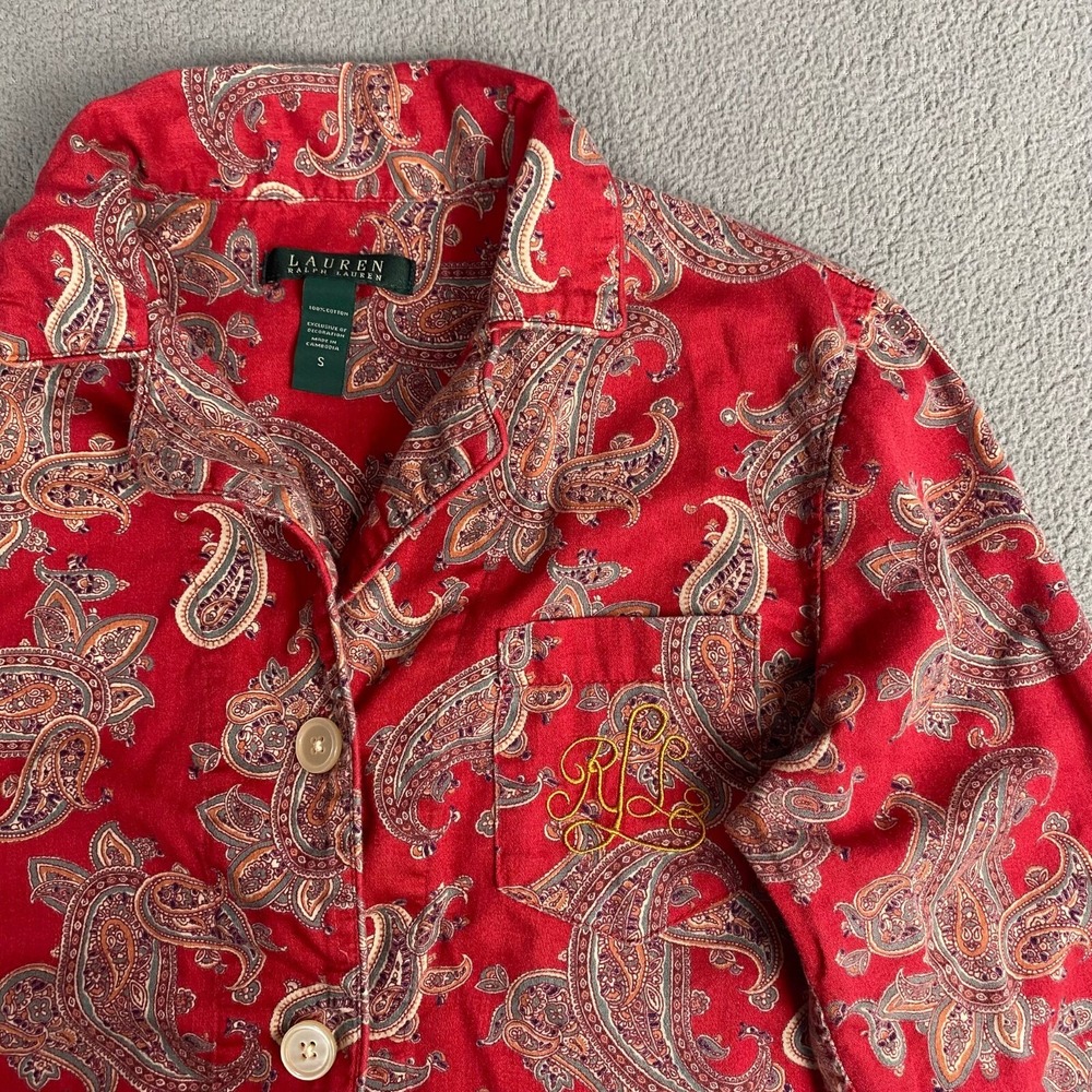 Lauren Ralph Lauren Women's size S Red Paisley Button Up Pajama Top - Picture 6 of 9